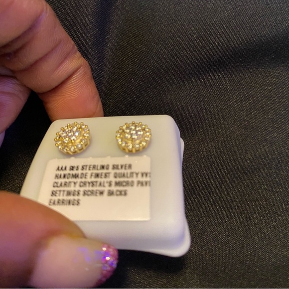 925 Sterling silver CZ earrings    Screw backs - Picture 4 of 8